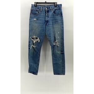 LEVI'S Men's Blue Distressed 501 S Vintage Skinny-Leg Regular-Fit Jeans SZ 30X28